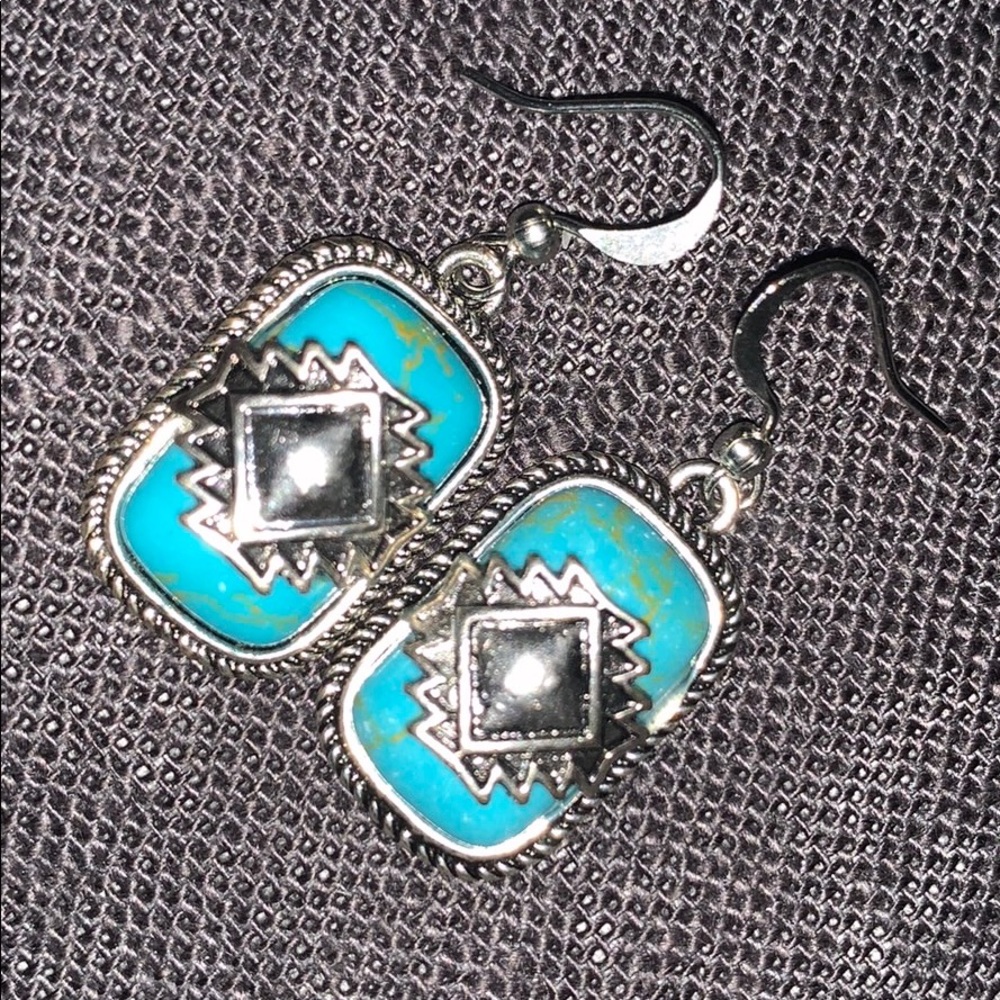 Turquoise & Silver Western Earrings